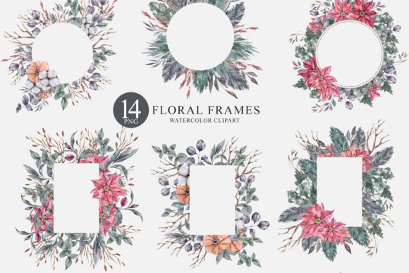 14 Watercolor Christmas Frames Clipart Illustrations