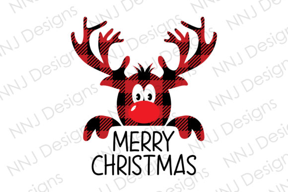 Buffalo Plaid Reindeer Merry Christmas Illustration