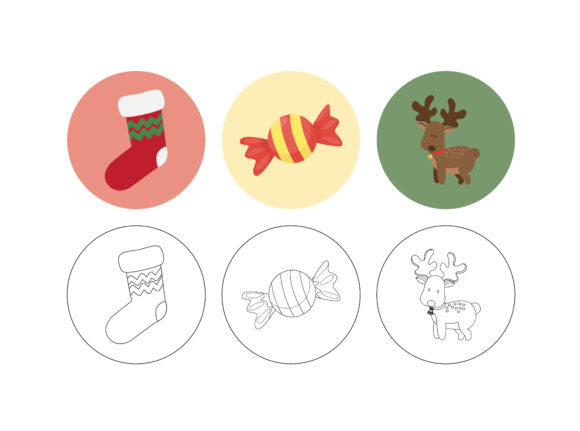 Christmas Deer Fill Outline Bundle Illustrations
