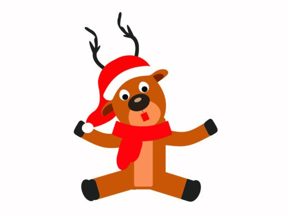 Christmas Deer Illustration with Santa Hat