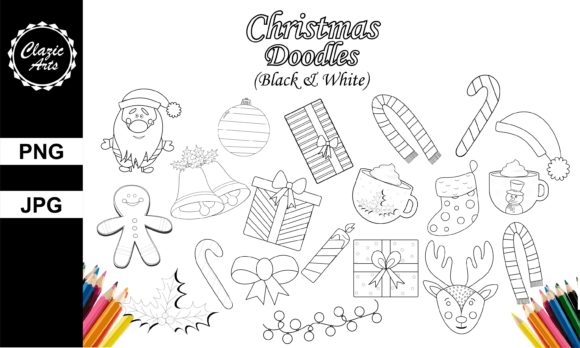 Christmas Doodles Black and White Illustrations
