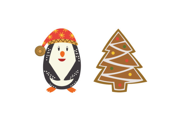 Christmas Penguin Cookies Set Asset Illustrations